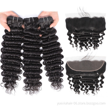 13X4 Raw Indian Human Hair Frontal With Bundles